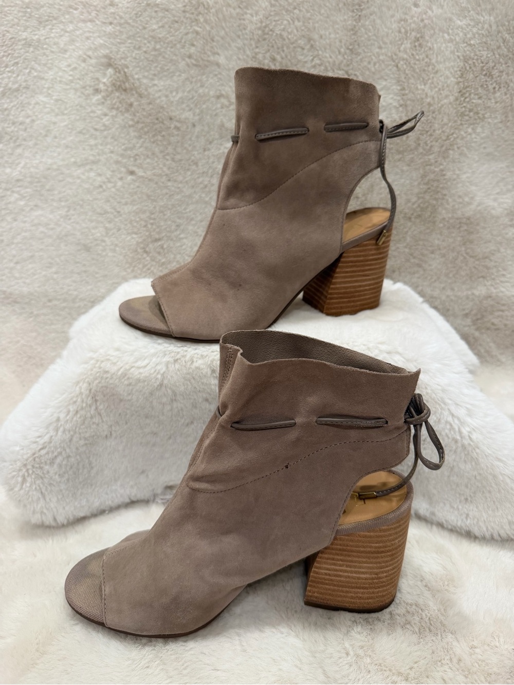 Franco Sarto Taupe Open-Toe Block Heel Ankle Boots